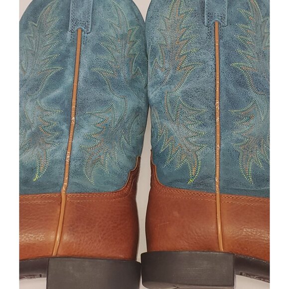 Ariat Women's Blue and Brown Leather Cowgirl Embroidered Wester Boots Sz 7B 1552 - Picture 7 of 15
